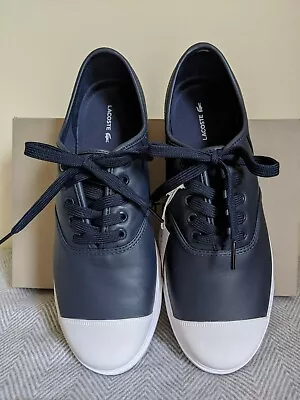 LACOSTE Men's Leather Synthetic Navy White Shoes Size 7 BNWOT • $120