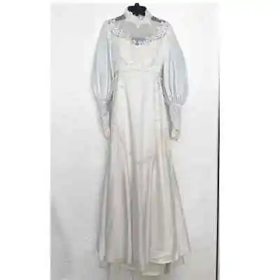 1970s Vintage Wedding Gown Long Sleeve Lace XS White Cream 77 Sheer • $120