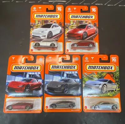 New!! Matchbox (5) Tesla Roadster Grey Red  Silver + Model Y White & Red! • $18