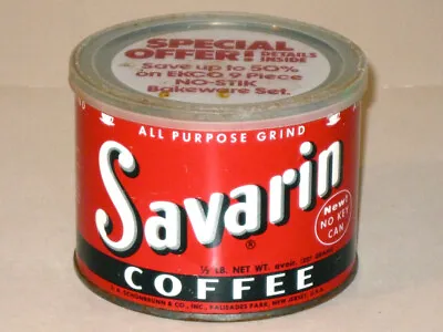 Vintage 1960s SAVARIN COFFEE Advertising Tin Can! Rare HALF Pound COFFEE CAN! • $22.99