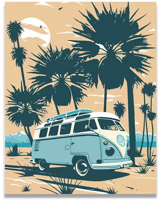 Beach Camper Volkswagen Van Poster Vintage Surf 11x14 Inches Unframed • $9.95