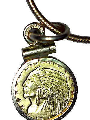 Mini $5 Gold Indian Head Coin Copy Pendant With Chain 120/12K Gold • $27.99