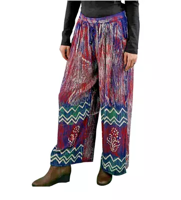 Nwt SACRED THREADS Boho Tie Dyed Batik Crinckled Rayon Long PANTS XL Free Shipp • $38.95