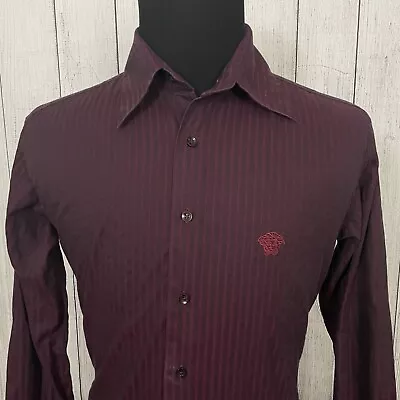 Versace Men's XL Burgundy Striped French Cuff Long Sleeve Button-Front Shirt • $39.99