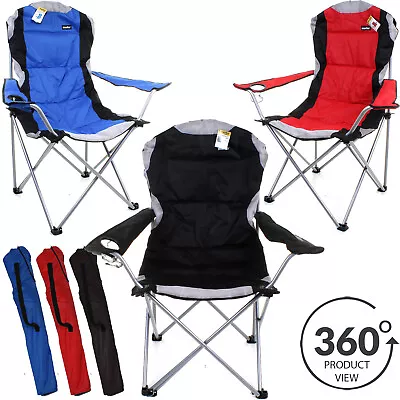 Deluxe Folding Camping Chair Heavy Duty Padded Steel Festival Directors Fishing • £7.99