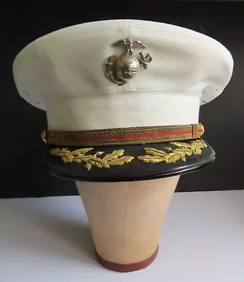 VTG USMC Marine Senior Officer Dress White Bullion Visor Hat Size 7 1/8 Named • $179.99