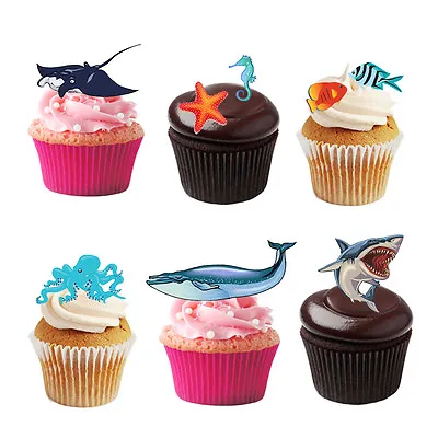 27 STAND UP Edible Sea Animals Ocean Creatures Fish Wafer Paper Cupcake Toppers • £2.49