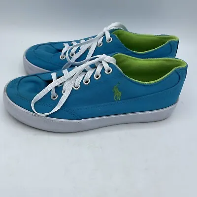 $21 • Buy Polo Ralph Lauren Blue/green Canvas Shoes Sneakers Size 7 Women’s Lace Up