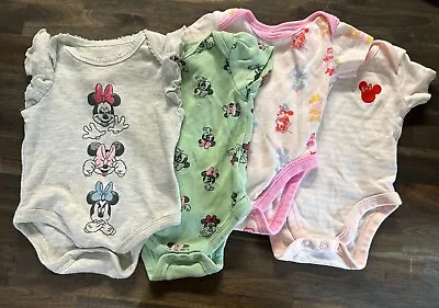 4 Girl Disney Minnie Mouse Onsies Newborn Green Pink Gray • $9