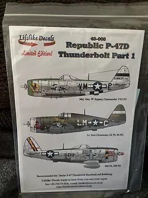 Lifelike Decals 1/48 48008 Republic P-47D Thunderbolt Pt 1 • $14.99