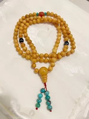 Tibetan Buddhist Mala  Amber Carnelian Turquoise Agate  AMAZING Lama Rinpoche • $799.99