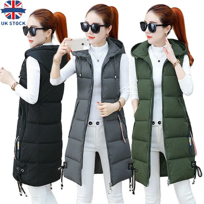 £24.59 • Buy Womens Ladies Long Line Hooded Puffer Gilet Jacket Padded Vest Top Body Warmer