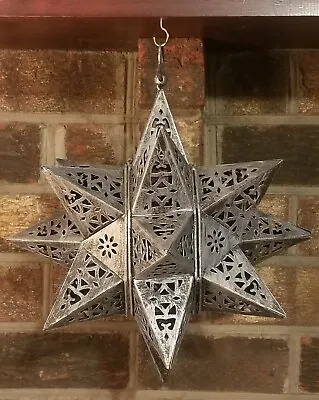 Vtg Moroccan Moravian Star Metal Hanging Filigree Tealight Holder Lamp Lantern  • $29.95