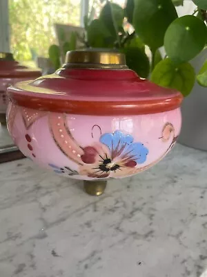 Large Antique Cranberry Hand Painted Oil Lamp Font Reservoir • £65