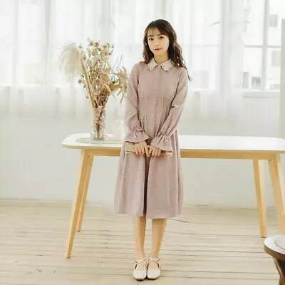 Vingage Japanese Style Mori Girl Long Sleeve Blouse Dress Lolita Grid Dress New • $33.75