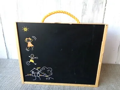 Vtg Kids School Chalkboard & Dry Erase Board Sliding Wooden Case Storage Box   • $17.04