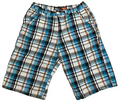 Southpole Shorts Mens 34 Bermuda Flat Front Long Inseam Baggy Plaid Pockets Y2K • $14.95