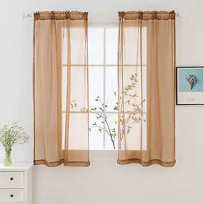 Window Brown Sheer Curtains W42 X L36 Inches Each 2 Panels Sheer Curtain Basic  • $10.26