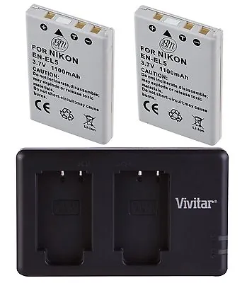 BM 2X EN-EL5 Battery & Dual Charger For Nikon P90 P100 P500 P510 P520 P530 • $22.95