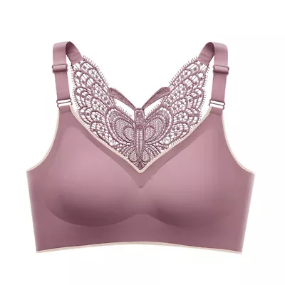 Women's Lace Butterfly Racer Back Vest Bras Seamless Wireless Padded Underwear • £6.31