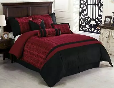 Chezmoi Collection Dynasty 7-Piece Oriental Black Red Jacquard Comforter Set • $78.99