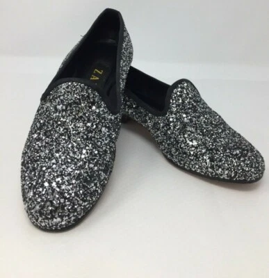 $52 • Buy Zalo Slippers 6 M Leather Sole Loafers Silver Encrusted sparkles Spain