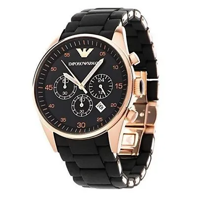 Emporio Armani Ar5905 Mens Watch Black Silicone & Rose Gold Case Genuine • £69.99