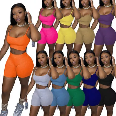 £7.99 • Buy Women Cami Bra Crop Top + Cycling Shorts Girls Fitness Yoga Set Dress Gym Wear