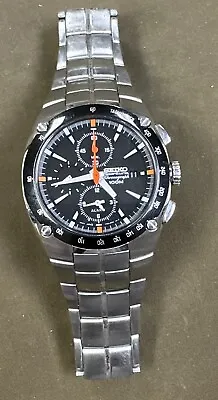 Seiko Sportura SNA451 (7T62-0ED0) Men's Stainless Black Chronograph Alarm Watch • $224.99