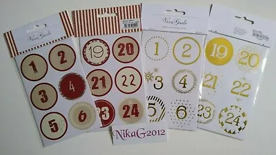 White Gold Red Cream 4cm Numbers 1 -24 Circle Advent Calendar Stickers Christmas • £1.76