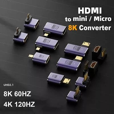 UHD HD 2.1 90 Degree Mini /Micro HDMI To HDMI HDTV Adapter Converter 8K 60HZ • $7.02