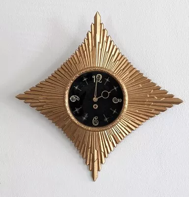 Sunburst Starburst Clock Wind Up Clock Mid Century Modern Clock 23  Gold Magical • $149.99