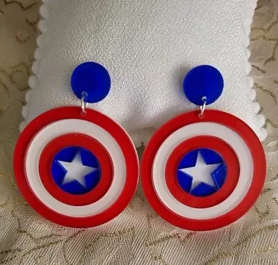 New Marvel Captain America Avengers Drop Round Shield Earrings  Great Gift  • $14.99