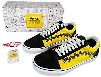 Vans X Peanuts Charlie Brown Old Skool Shoes Mens Size 8.5  Black Yellow W/ Box • $44.99