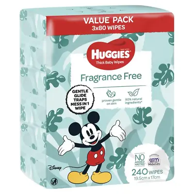 $15.25 • Buy Huggies Fragrance Free 3x80 Wipes