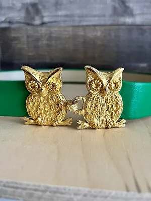 Vintage Mimi Di N Gold Tone Owl Belt Buckle 1972 Signed Cinch Green Small Med 33 • $61.99
