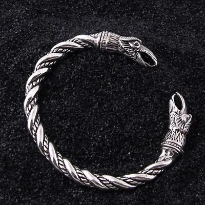 925 Sterling Silver Viking Odin Raven Bangle Bracelet With Wooden Box 7Inch • $249.99