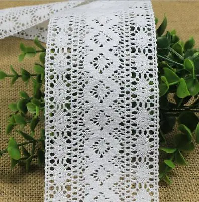 DIY 2yd White Wide Hollow Cotton Crochet Lace Trim Clothing Sewing Accessories • £3.31