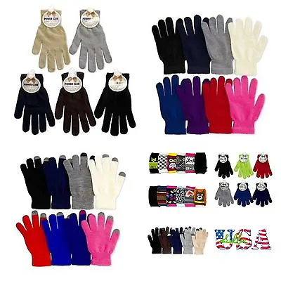 Men Women Kids Fingerless Knit Magic Gloves Touch Screen Plain Winter Ski Warm   • $5.99