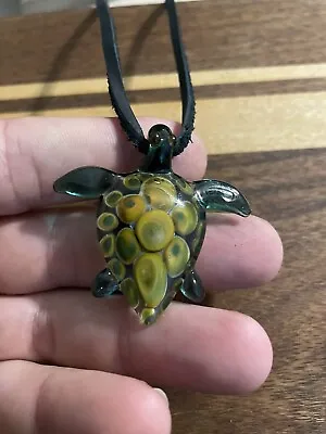 Hand Made Glass Sea Turtle Pendant Necklace • $50