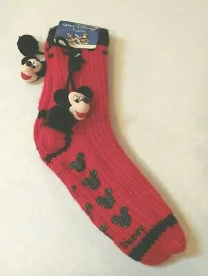 Walt Disney Anklet Red Knitted Mickey Mouse Booty Socks Skid Free Sz 9-11 NEW • $10