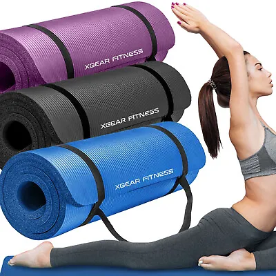 Exercise Yoga Mats 0.375 In Thick W/Carry Strap - Gym Pilates Meditation Fitness • $22.99