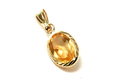 9ct Gold Citrine Pendant Oval Necklace No Chain Gift Boxed Made In UK • £20.99