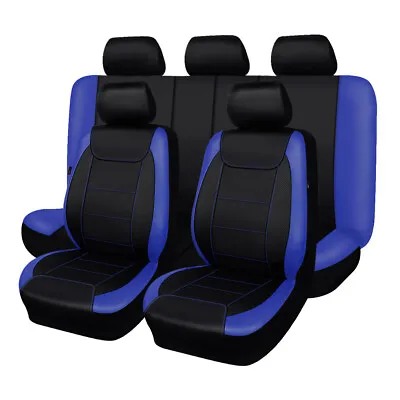 Universal Car Seat Covers Set PU Leather Rear Split Blue Black Sporty Quality • $64.99