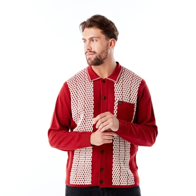 £44.95 • Buy Gabicci Law 60s Vintage Button Thru Rosso/Cream Long Sleeve Polo Shirt