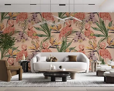 3D Hand Drawn Floral Pink Flamingo Wallpaper Wall Murals Removable Wallpaper 94 • $26.10