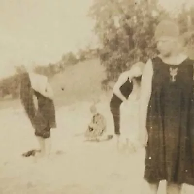 Vintage Snapshot Photo Women Dry Long Hair After Swim Antique Bathing Suit 1910s • $11.20