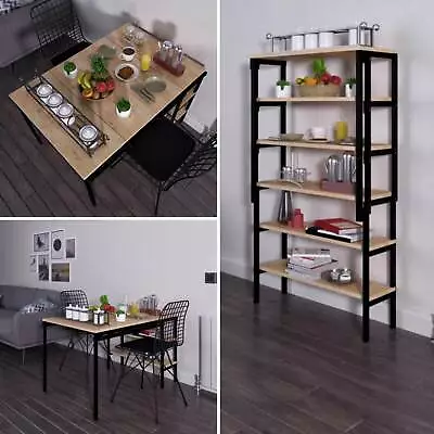 Folding Murphy Table Wall Mounted Dining Table Converts To 6-Tier Wall Shelf • $339.95