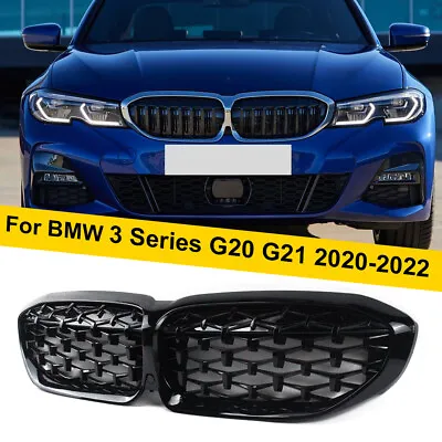 For BMW G20 G21 330i M340i 2019-22 Gloss Black Diamond Front Kidney Grill Grille • $48.99