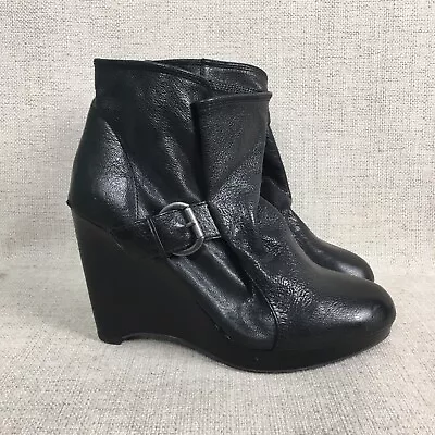 Max Studio Shoes Womens 7 Avric Ankle Boots Booties Black Leather Wedge Buckle  • $19.95